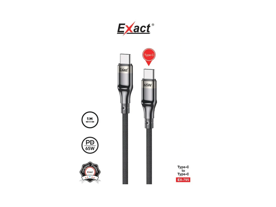 Exact USB‑C to USB‑C 65W Nylon Charging Cable 1 m EX795 – Qatar Exact USB‑C to USB‑C 65W Nylon Charging Cable 1 m EX795 – Qatar